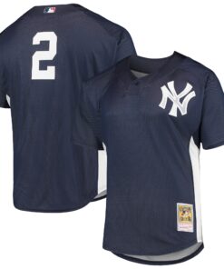 Derek Jeter New York Yankees Mitchell amp Ness Cooperstown Collection Mesh Batting Practice ButtonUp Jersey  Navy