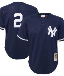 Derek Jeter New York Yankees Mitchell amp Ness Youth Cooperstown CollectionnbspMesh Batting Practice Jersey  Navy