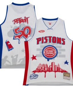 Detroit Pistons Mitchell &amp Ness x Tats Cru Hardwood Classics Fashion Jersey - White