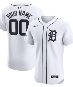 Detroit TigersHome Elite Custom Patch Jersey  White