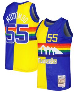 Dikembe Mutombo Denver Nuggets Mitchell &amp Ness Hardwood Classics 199192 Split Swingman Jersey - RoyalGold