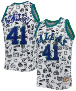 Dirk Nowitzki Dallas Mavericks Mitchell &amp Ness 199899 Hardwood Classics Doodle Swingman Jersey - White