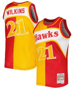 Dominique Wilkins Atlanta Hawks Mitchell &amp Ness Hardwood Classics 198687 Split Swingman Jersey - YellowRed