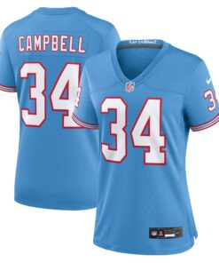 Earl Campbell Tennessee Titans  Women_s Oilers Throwback Retired Player Game Jersey  Light Blue