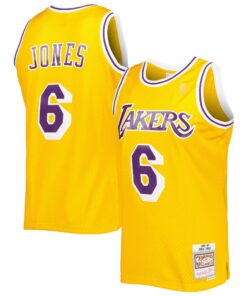 Eddie Jones Los Angeles Lakers Mitchell &amp Ness 199697 Hardwood Classics Swingman Jersey - Gold
