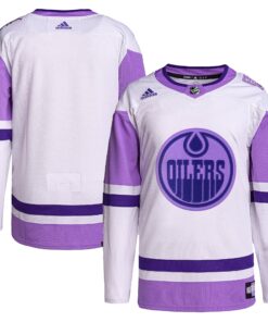 Edmonton Oilers Hockey Fights Cancer Primegreen Authentic Blank Practice Jersey  WhitePurple
