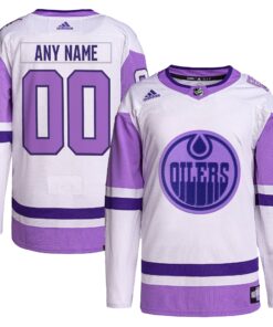 Edmonton Oilers Hockey Fights Cancer Primegreen Authentic Custom Jersey  WhitePurple