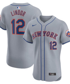 Francisco Lindor New York MetsRoad Elite Player Jersey  Gray