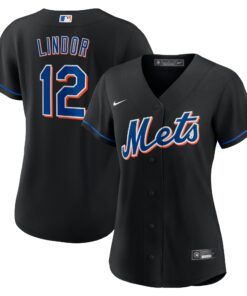 Francisco Lindor New York MetsWomen_s 2022 Alternate Replica Player Jersey  Black