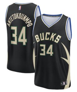 Giannis Antetokounmpo Milwaukee Bucks Fanatics Youth Fast Break Replica Player Jersey - Statement Edition - Black