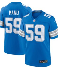 Giovanni Manu Detroit Lions  Team Game Jersey   Blue