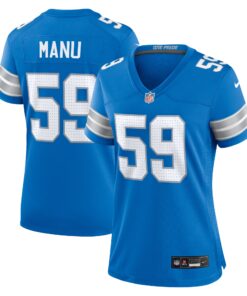 Giovanni Manu Detroit Lions  Women_s Team Game Jersey   Blue