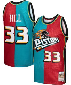 Grant Hill Detroit Pistons Mitchell &amp Ness Hardwood Classics 199900 Split Swingman Jersey - TealRed