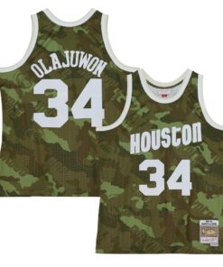 Hakeem Olajuwon Houston Rockets Mitchell &amp Ness Hardwood Classics 199394 Ghost Green Swingman Jersey - Camo