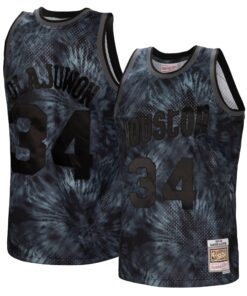 Hakeem Olajuwon Houston Rockets Mitchell &amp Ness Hardwood Classics 199394 Tie-Dye Swingman Jersey - Black