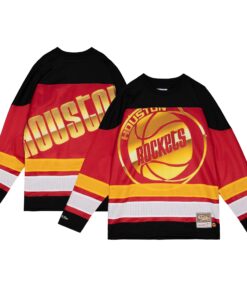  Houston Rockets Mitchell &amp Ness Women's Hardwood Classics Big Face 4.0 Hockey Jersey - Red