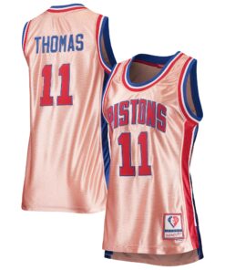 Isiah Thomas Detroit Pistons Mitchell &amp Ness Women's 75th Anniversary Rose Gold 1982 Swingman Jersey - Pink