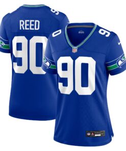 Jarran Reed Seattle Seahawks  Women_s Throwback Player Game Jersey  Royal