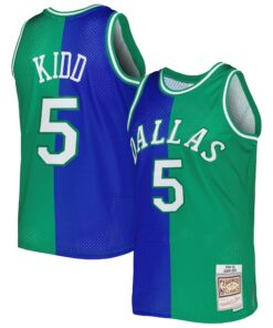 Jason Kidd Dallas Mavericks Mitchell &amp Ness Hardwood Classics 199495 Split Swingman Jersey - BlueGreen