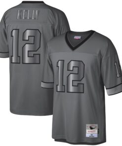 Jim Kelly Buffalo Bills Mitchell amp Ness 1990 Retired Player Metal Legacy Jersey  Charcoal