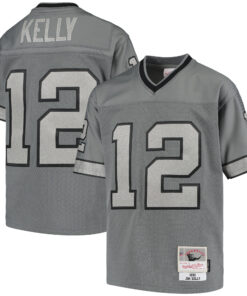 Jim Kelly Buffalo Bills Mitchell amp Ness Youth 1990 Retired Player Metal Replica Jersey  Charcoal 1