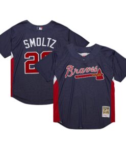 John Smoltz Atlanta Braves Mitchell amp Ness Cooperstown Collection Mesh Batting Practice Jersey  Navy