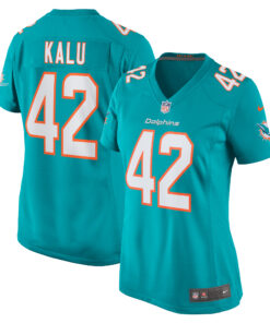 Joshua Kalu Miami Dolphins  Women_s Team Game Jersey   Aqua