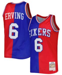 Julius Erving Philadelphia 76ers Mitchell &amp Ness Hardwood Classics 198283 Split Swingman Jersey - RoyalRed