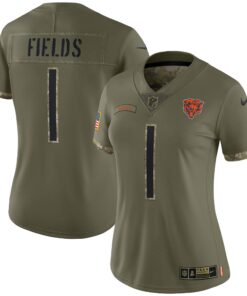Justin Fields Chicago Bears  Women_s 2022 Salute To Service Limited Jersey  Olive