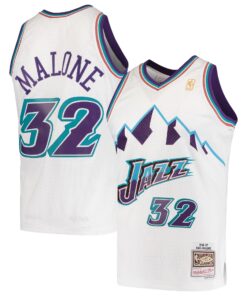 Karl Malone Utah Jazz Mitchell &amp Ness 199697 Hardwood Classics Swingman Jersey - White