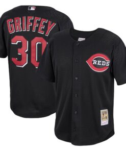 Ken Griffey Jr. Cincinnati Reds Mitchell amp Ness Cooperstown Collection Mesh Batting Practice ButtonUp Jersey  Black