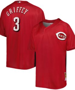 Ken Griffey Jr. Cincinnati Reds Mitchell amp Ness Cooperstown Collection Mesh Batting Practice ButtonUp Jersey  Red