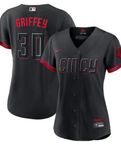 Ken Griffey Jr. Cincinnati RedsWomen_s City Connect Replica Player Jersey  Black