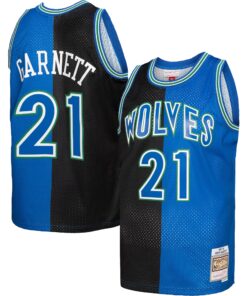 Kevin Garnett Minnesota Timberwolves Mitchell &amp Ness Hardwood Classics 199596 Split Swingman Jersey - BlackBlue