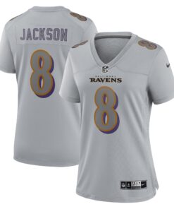 Lamar Jackson Baltimore Ravens  Women_s Atmosphere Fashion Game Jersey  Gray