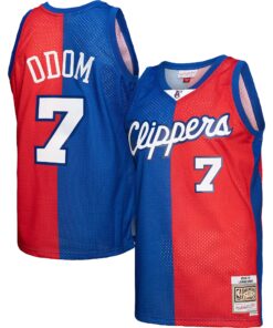 Lamar Odom LA Clippers Mitchell &amp Ness Hardwood Classics 200001 Split Swingman Jersey - RoyalRed