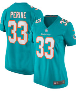 Lamical Perine Miami Dolphins  Women_s Home Game Player Jersey  Aqua 1