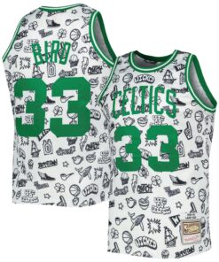 Larry Bird Boston Celtics Mitchell &amp Ness 198586 Hardwood Classics Doodle Swingman Jersey - White