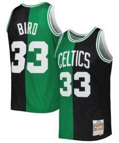Larry Bird Boston Celtics Mitchell &amp Ness Hardwood Classics 198586 Split Swingman Jersey - BlackKelly Green