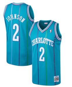 Larry Johnson Charlotte Hornets Mitchell &amp Ness 199293 Hardwood Classics Swingman Jersey - Teal