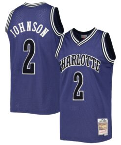 Larry Johnson Charlotte Hornets Mitchell &amp Ness 199495 Hardwood Classics Off-Court Swingman Jersey - Purple