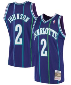 Larry Johnson Charlotte Hornets Mitchell &amp Ness 199495 Hardwood Classics Swingman Jersey - Purple