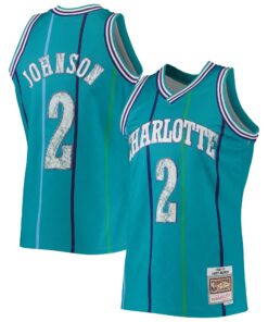 Larry Johnson Charlotte Hornets Mitchell &amp Ness 199697 Hardwood Classics NBA 75th Anniversary Diamond Swingman Jersey - Teal
