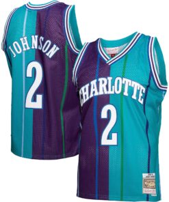 Larry Johnson Charlotte Hornets Mitchell &amp Ness Hardwood Classics Mitchell &amp Ness Split Swingman Jersey - TealPurple