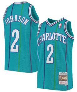 Larry Johnson Charlotte Hornets Mitchell &amp Ness Youth 199293 Hardwood Classics Swingman Jersey - Teal