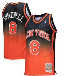 Latrell Sprewell New York Knicks Mitchell &amp Ness 199899 Hardwood Classics Fadeaway Swingman Player Jersey - OrangeBlack