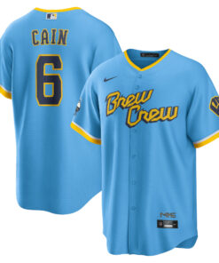 Lorenzo Cain Milwaukee BrewersCity Connect Replica Player Jersey  Powder Blue