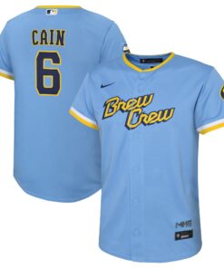 Lorenzo Cain Milwaukee BrewersYouth City Connect Replica Player Jersey  Powder Blue