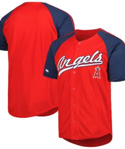 Los Angeles Angels Stitches ButtonDown Raglan Fashion Jersey  Red