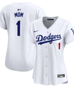 Los Angeles DodgersWomen_s 1 Mom Home Limited Jersey  White